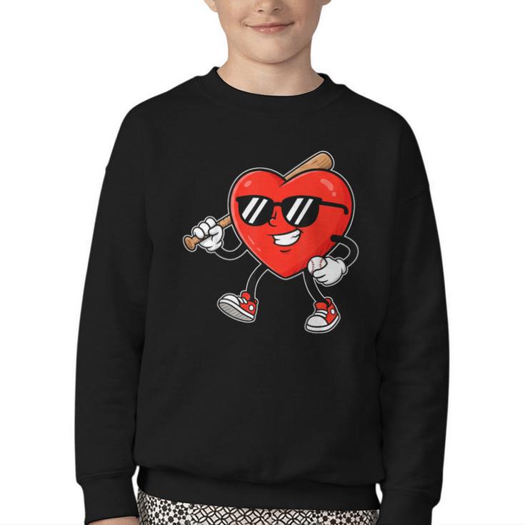 Boy Valentines Day Heart Love Baseball Boys Men Kids Youth Crewneck Sweatshirt
