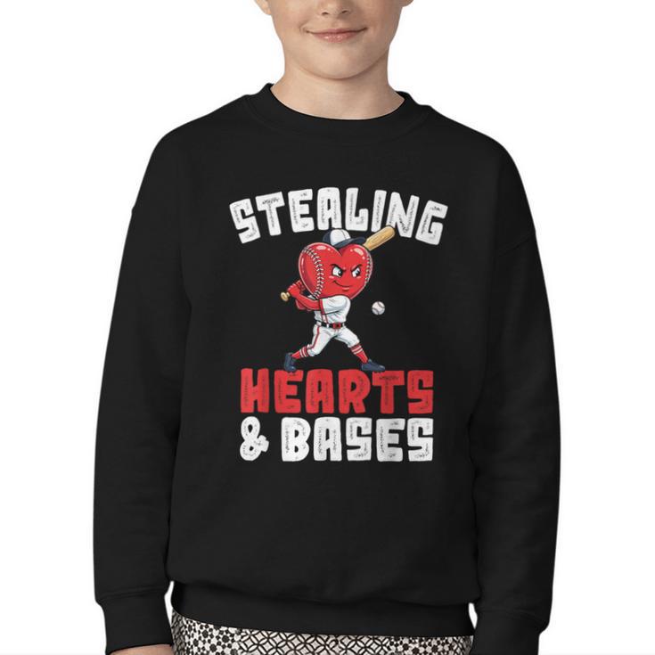 Boys Baseball Valentines Shirt Sterling Hearts Baseball Youth Crewneck Sweatshirt