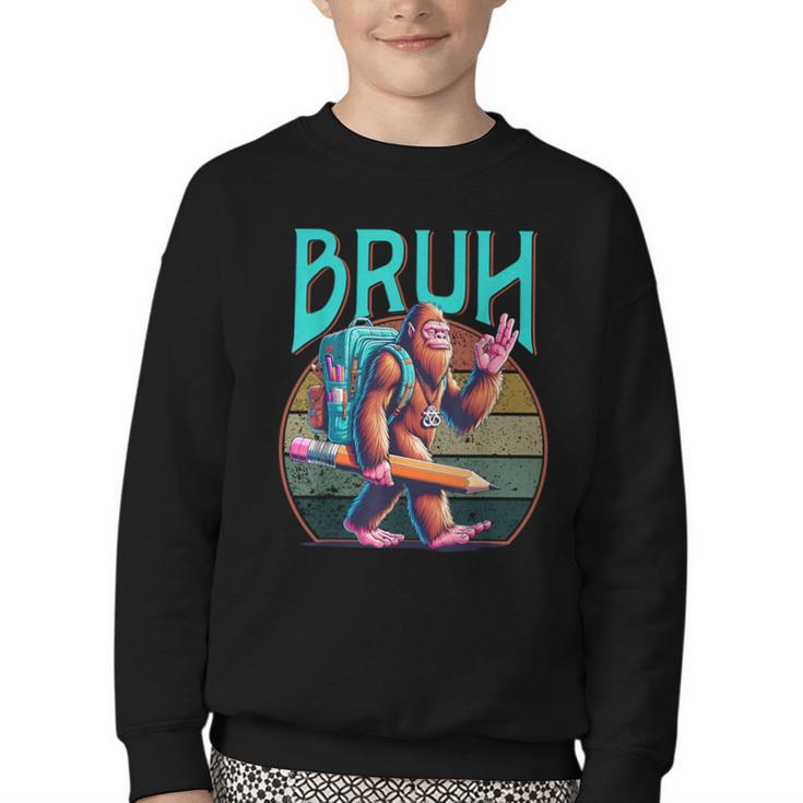 Boys Modern Bruh Big Foot Back To School Graphic Youth Crewneck Sweatshirt