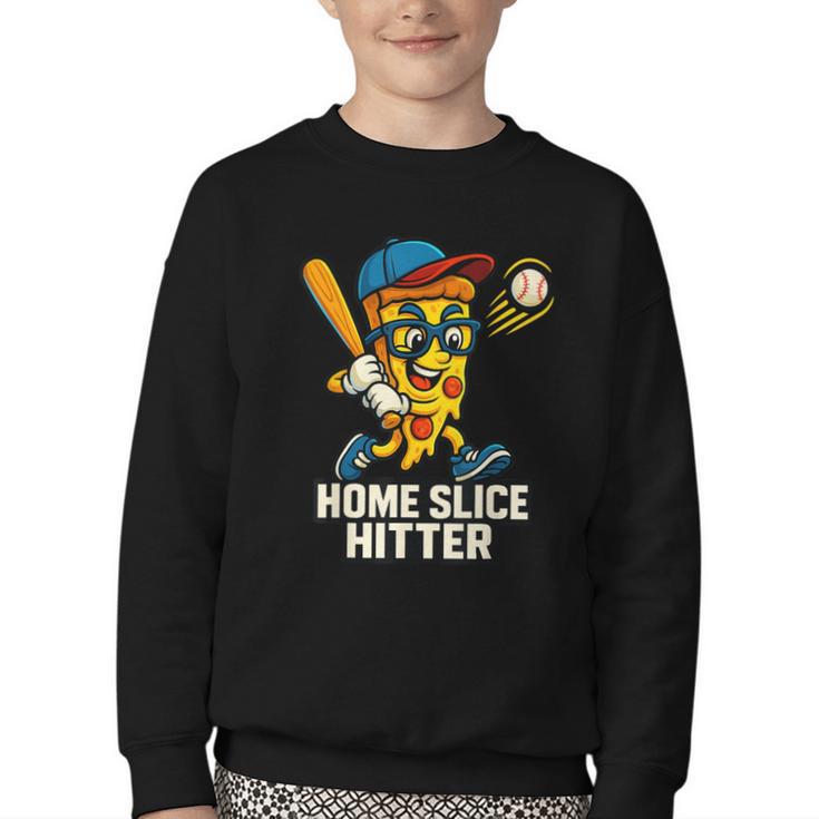 Boys Pizza Theme Baseball Home Hitter Youth Crewneck Sweatshirt