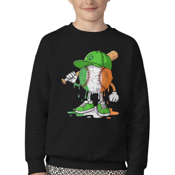 Boys St Patricks Day Irish Flag Kids Baseball Ice Cream Drip Youth Crewneck Sweatshirt