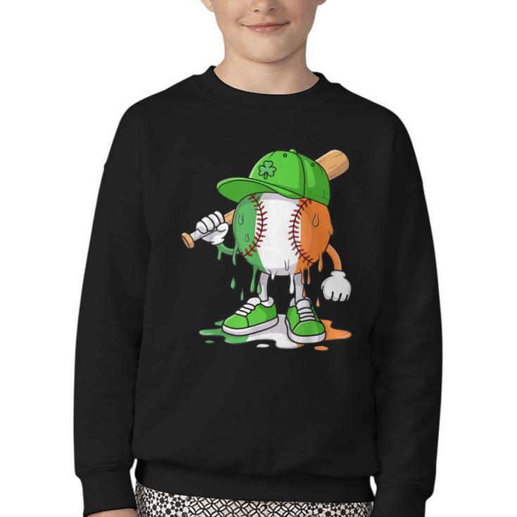 Boys St Patricks Day Kids Baseball Player Ice Cream Drip Youth Crewneck Sweatshirt