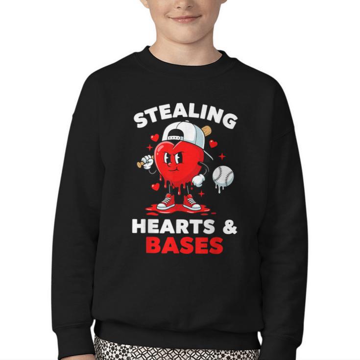 Boys Valentines Baseball Drip Icecream Stealing Hearts Kids Youth Crewneck Sweatshirt