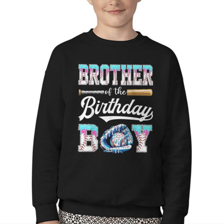 Brother Of The Birthday Boy Baseball Ice Cream Drip Matching Youth Crewneck Sweatshirt