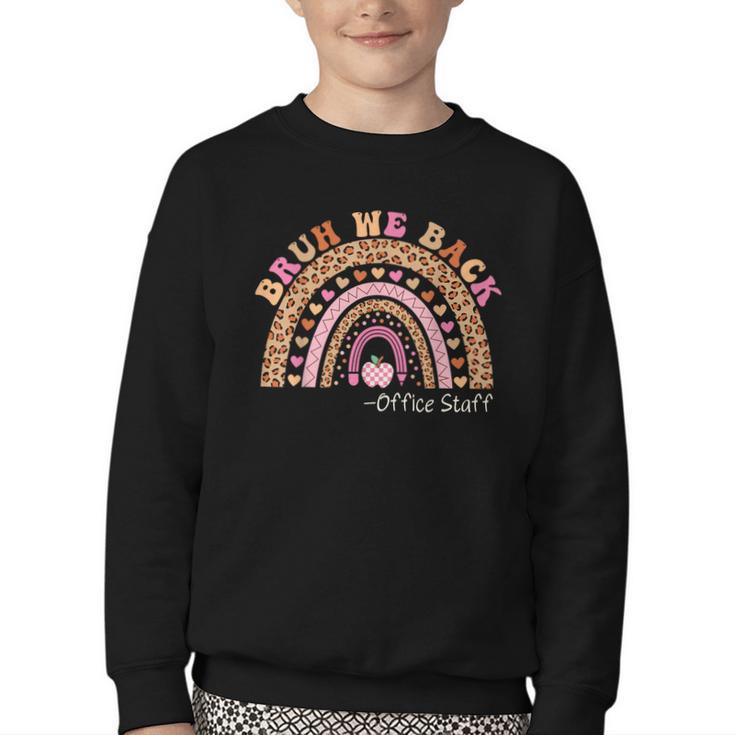 Bruh We Back To School Office Support Staff Leopard Rainbow Youth Crewneck Sweatshirt