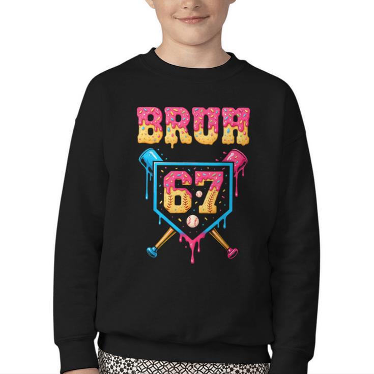 Bruh Baseball Ice Cream Drip Number 67 Player 67th Birthday Youth Crewneck Sweatshirt