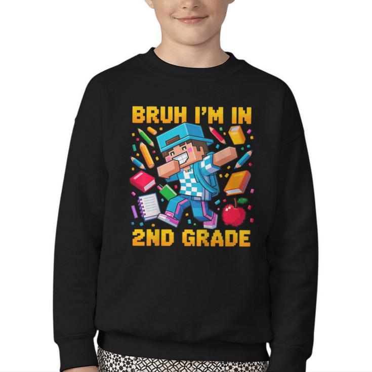 Bruh I'm In 2nd Grade Dabbing Boys Kids Gamer Back To School Youth Crewneck Sweatshirt