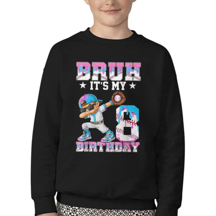 Bruh It's My 8th Birthday Baseball Ice Cream Drip 8 Year Old Youth Crewneck Sweatshirt