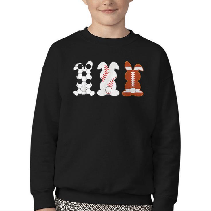 Bunny Football Baseball Sport Easter Day Youth Crewneck Sweatshirt