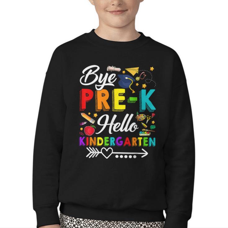 Bye Pre-K Hello Kindergarten Students Pupils Back To School Youth Crewneck Sweatshirt