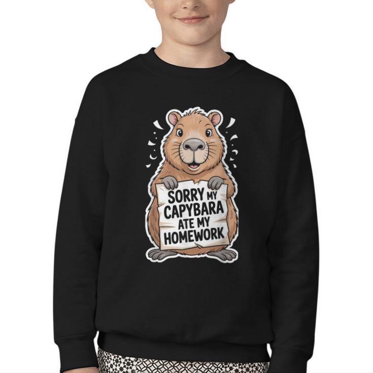 Capybara Ate My Homework Sorry Back To School Animal Youth Crewneck Sweatshirt