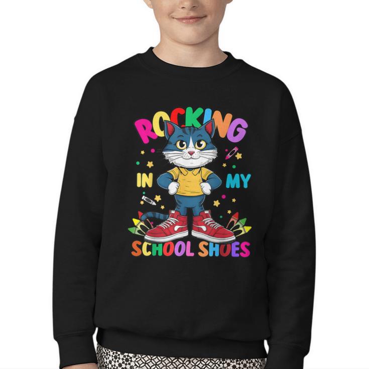 Cat Rocking In My School Shoes Back To School Kids Tee Youth Crewneck Sweatshirt