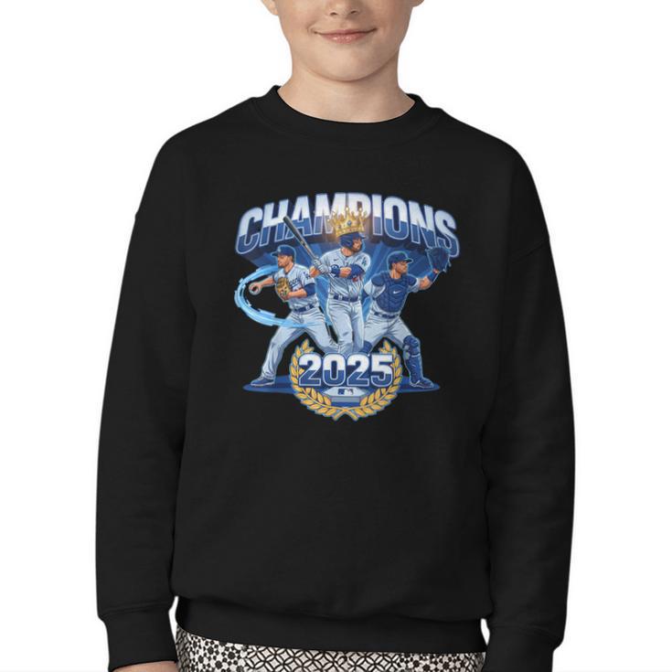 Champions 2025 Baseball Retro Athletic Celebration Theme Youth Crewneck Sweatshirt
