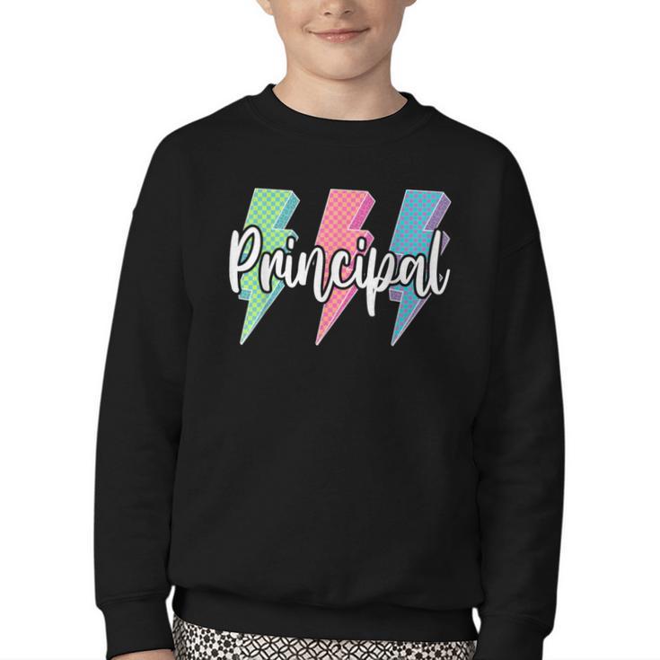 Checkered Principal Lightning Bolt Back To School Youth Crewneck Sweatshirt