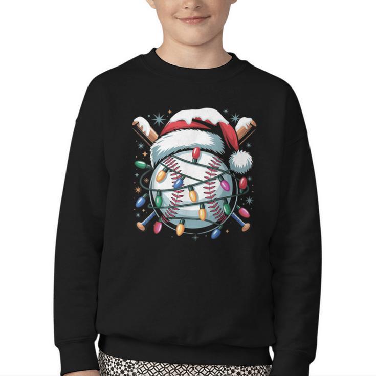 Christmas Baseball Boy Youth Kid Men Santa Hat Xmas Baseball Youth Crewneck Sweatshirt