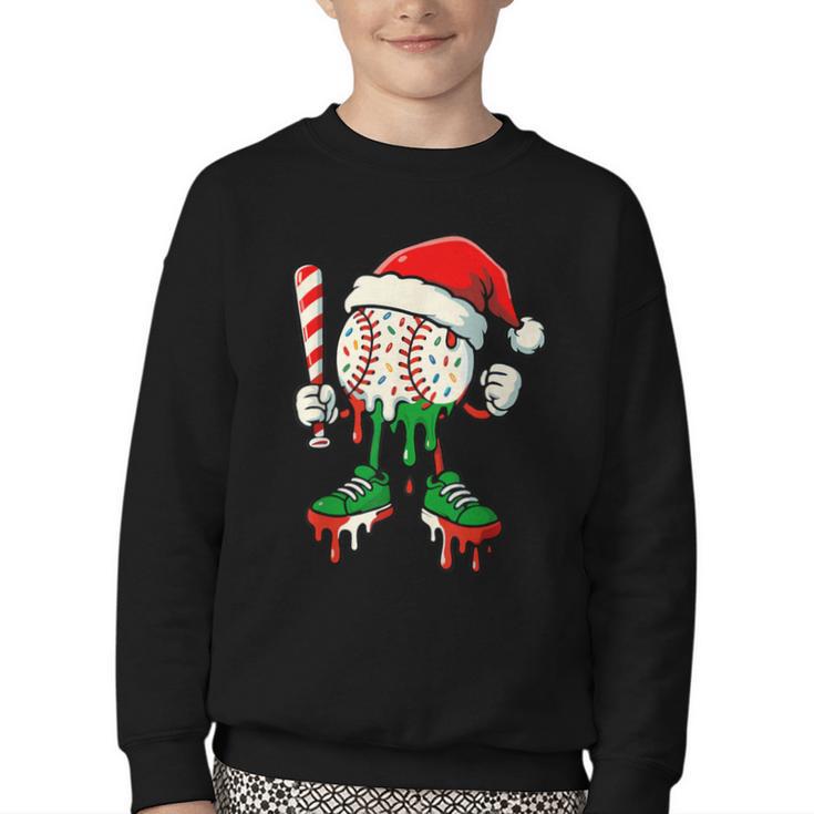 Christmas Baseball Drip For Boys Ice Cream Drip Baseball Youth Crewneck Sweatshirt