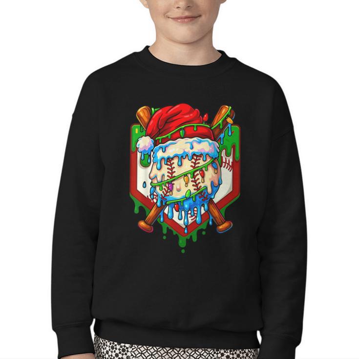 Christmas Baseball Ice Cream Drip Santa Baseball Player Kids Youth Crewneck Sweatshirt