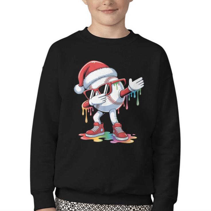 Christmas Baseball Ice Cream Dripping Santa Baseball Drip Youth Crewneck Sweatshirt