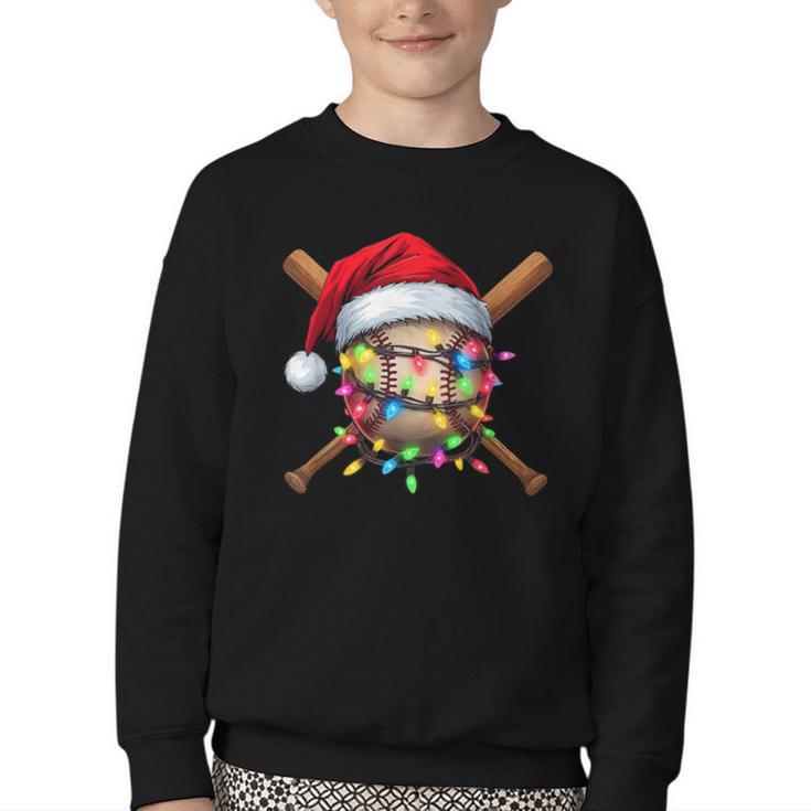 Christmas Baseball Pajama Santa For Men Boys Girls Kids Xmas Youth Crewneck Sweatshirt