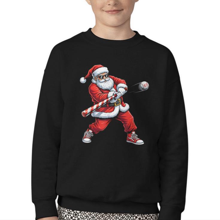 Christmas Baseball Player Santa Xmas Boys Men Toddler Youth Crewneck Sweatshirt