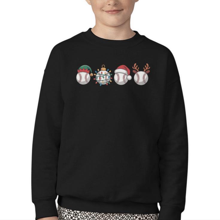 Christmas Baseball Player X-Mas Balls Youth Crewneck Sweatshirt