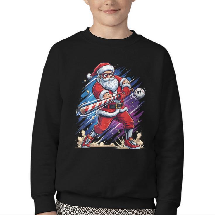 Christmas Baseball Santa Game Day Xmas Boys Kids Men Youth Crewneck Sweatshirt