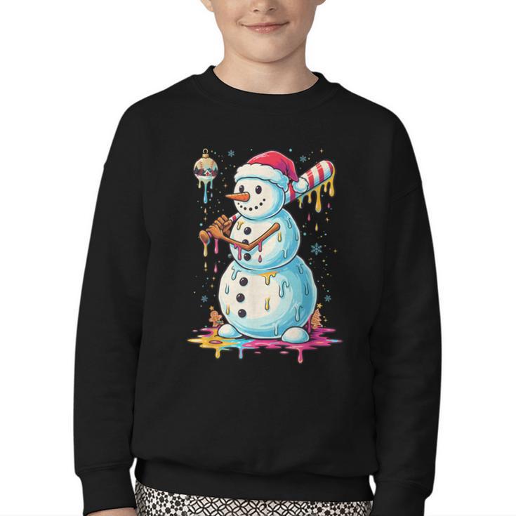 Christmas Baseball Snowman Drip For Boys Men Girls Women Youth Crewneck Sweatshirt