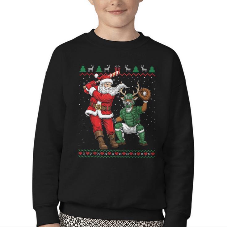 Christmas Santa Baseball Ugly Sweater Youth Crewneck Sweatshirt