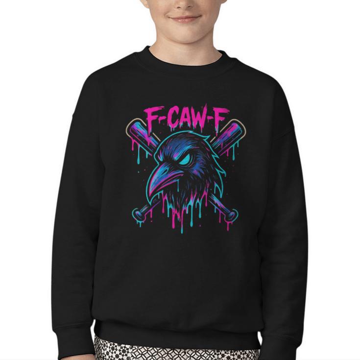 Cool Baseball F Caw F Crow Fcawf Raven Fawk Off Bird Youth Crewneck Sweatshirt