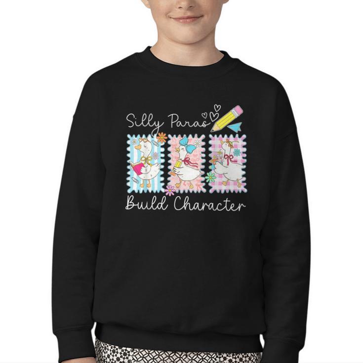 Coquette Back To School Silly Paras Build Character Youth Crewneck Sweatshirt
