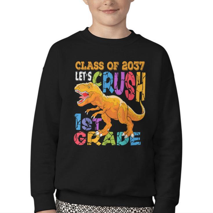 Crush 1st Grade Dinosaur Back To School Class Of 2037 Boy Youth Crewneck Sweatshirt