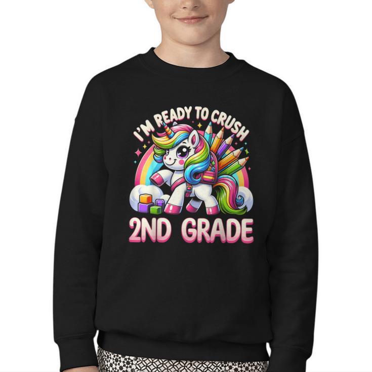 Crush 2nd Grade Girls Back To School Unicorn First Day Cute Youth Crewneck Sweatshirt