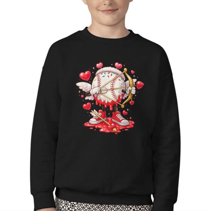 Cupid Baseball Drip Icecream Apparel Youth Boy Valentine Youth Crewneck Sweatshirt
