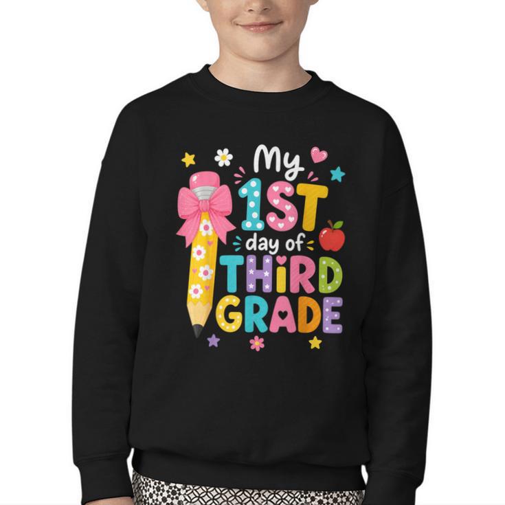 Cute My 1st Day Of Third Grade Pencil Back To School Girls Youth Crewneck Sweatshirt