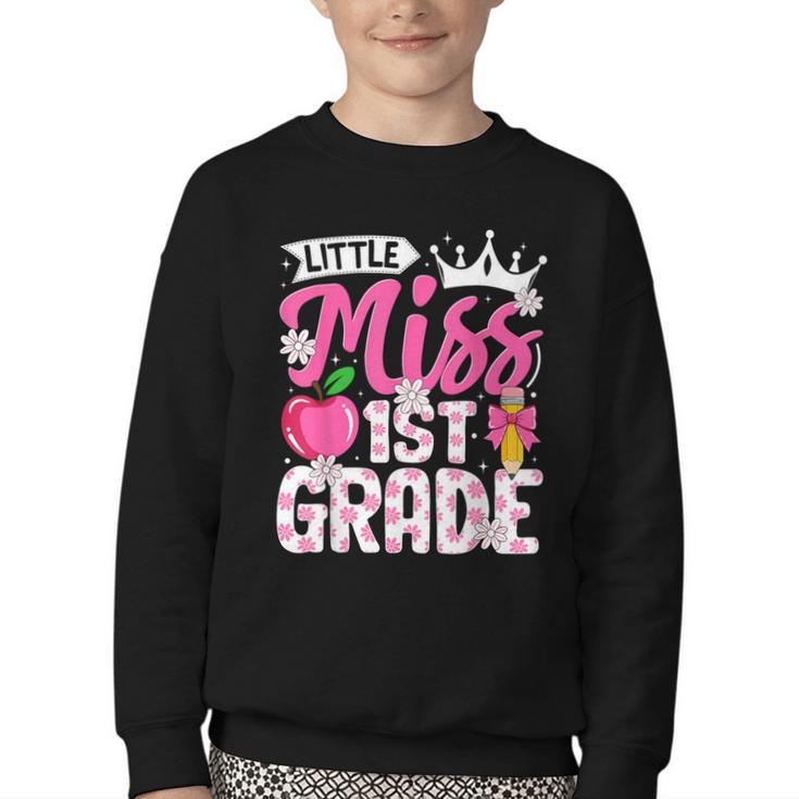 Cute Back To School 1st Grade Girls Kids First Day Of School Youth Crewneck Sweatshirt