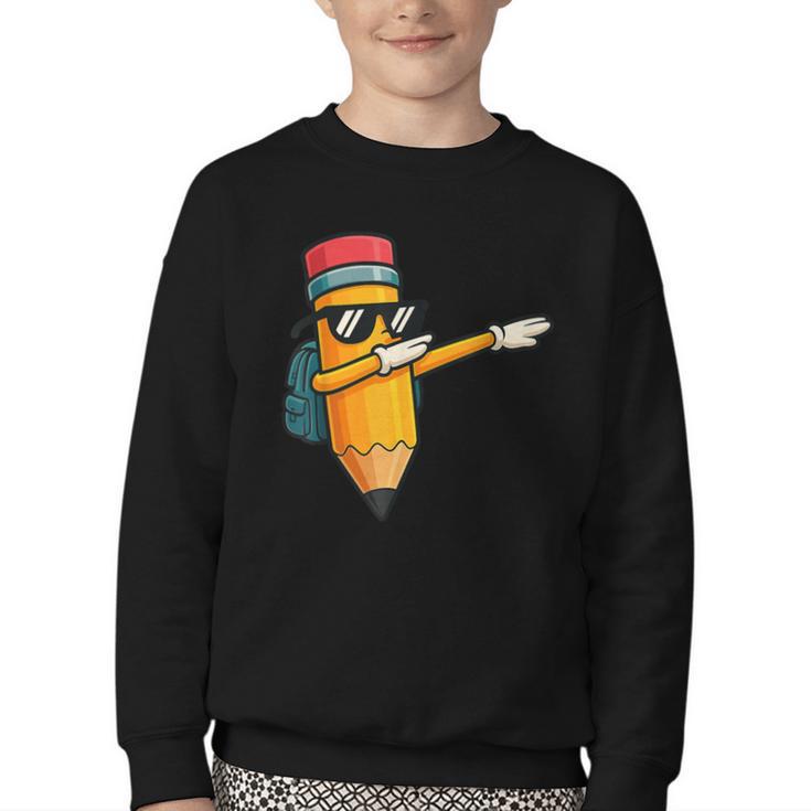 Dabbing Pencil Dancing Back To School First Day Student Boys Youth Crewneck Sweatshirt