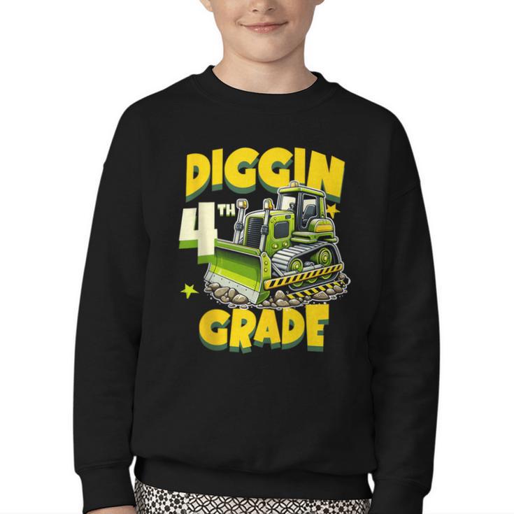 Diggin 4th Grade Bulldozer Back To School Youth Crewneck Sweatshirt