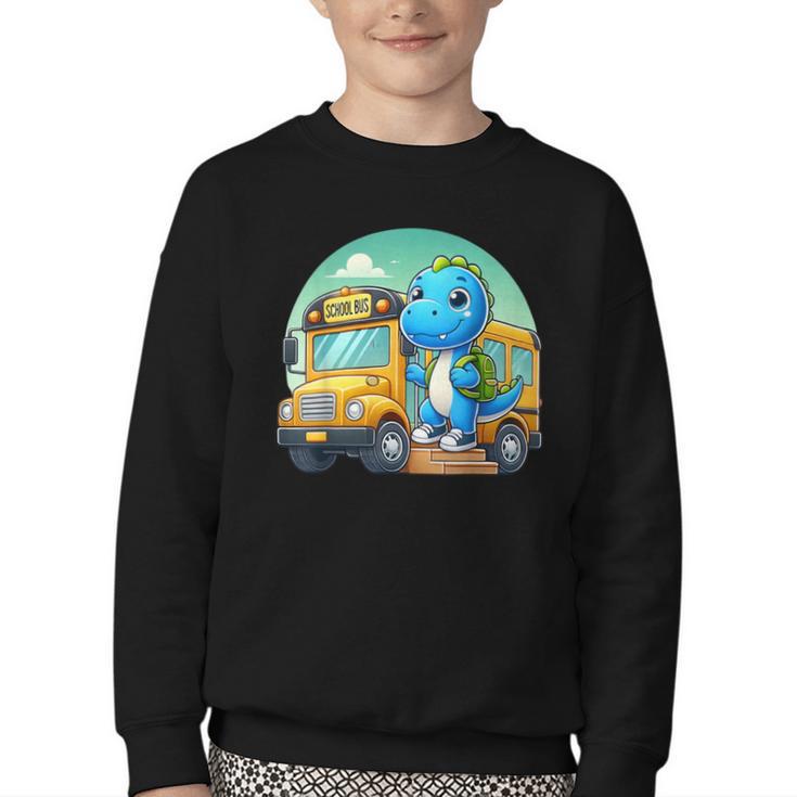 Dinosaur Kids Riding a Bus Back To School Ready To Crush Youth Crewneck Sweatshirt