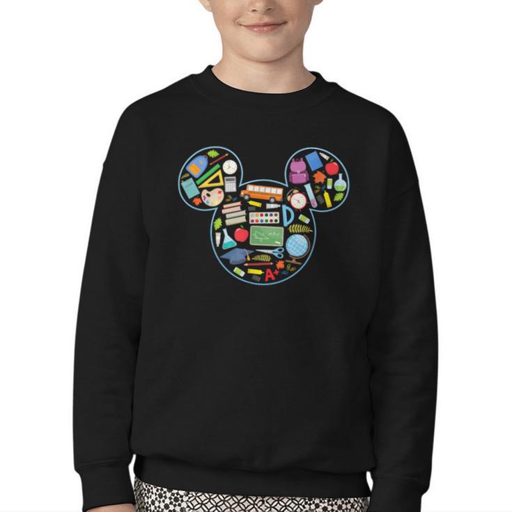 Disney Mickey And Friends Back To School Supplies Logo Fill Youth Crewneck Sweatshirt