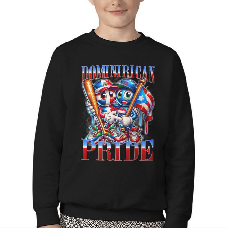 Dominican Puerto Rican Pride Baseball Flag Unity Youth Crewneck Sweatshirt
