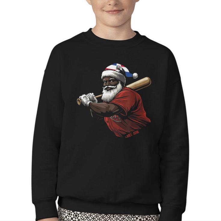Dominican Republic Santa Christmas Baseball Beisbol Youth Crewneck Sweatshirt