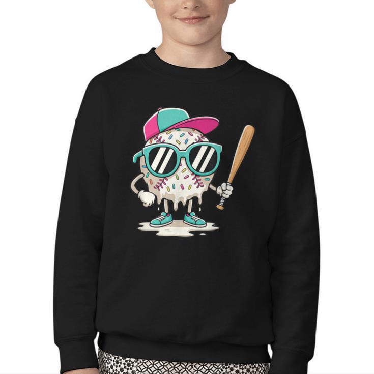Dripping Baseball Baseball Lover Player Baseballer Youth Crewneck Sweatshirt