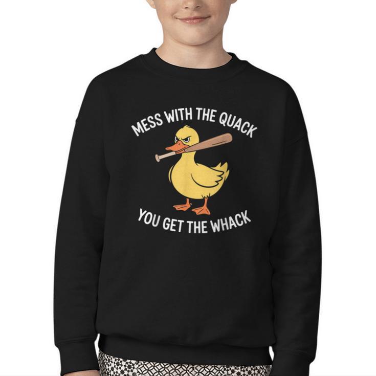 Duck And Baseball Bat Mess With The Quack You Get Whack Youth Crewneck Sweatshirt