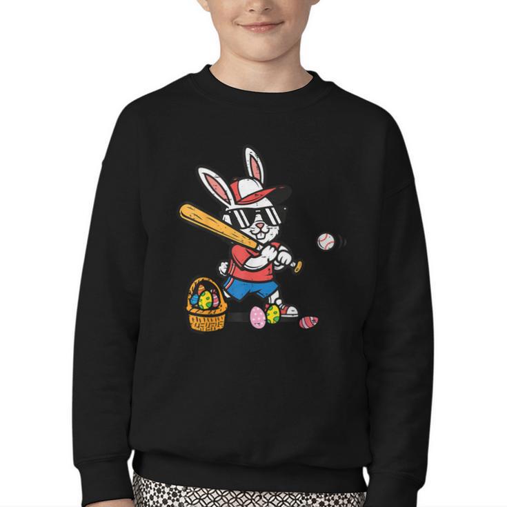 Easter Bunny Baseball Player Batter Rabbit Boys Kids Men Youth Crewneck Sweatshirt