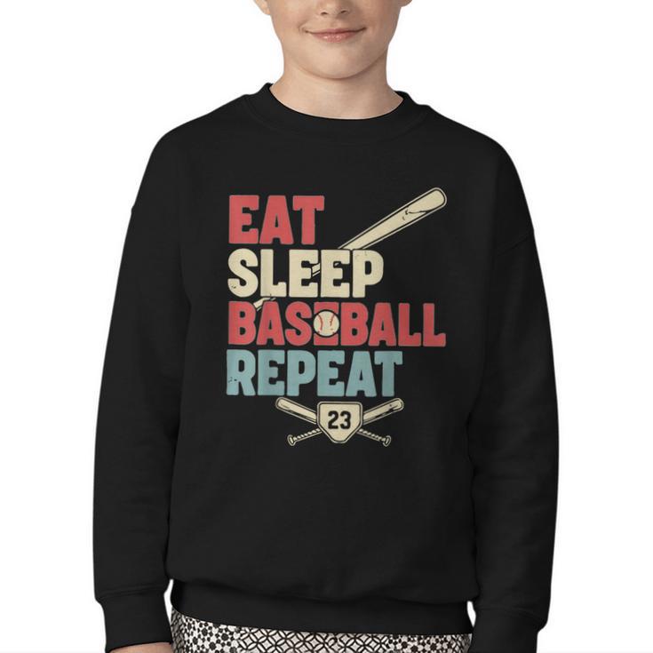 Eat Sleep Baseball Repeat Bat Ball Player Fan Youth Crewneck Sweatshirt