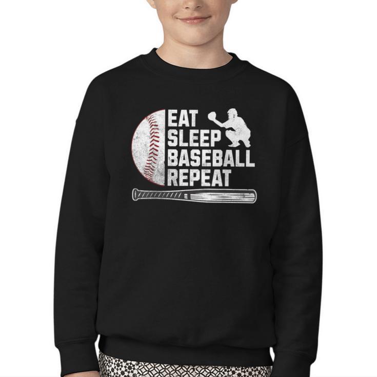 Eat Sleep Baseball Repeat Baseball Player Men Boys Youth Crewneck Sweatshirt
