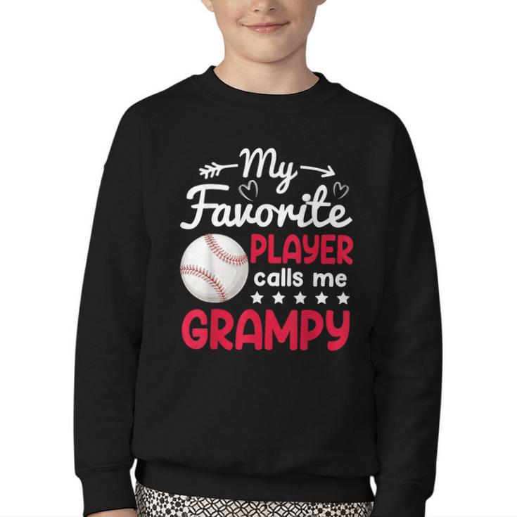 My Favorite Player Calls Me Grampy Baseball Grampy Youth Crewneck Sweatshirt