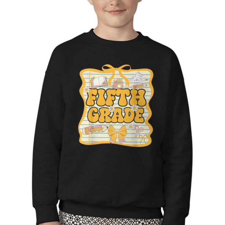 Fifth Grade Back To School Kids Girls Bow 5th Grade Groovy Youth Crewneck Sweatshirt