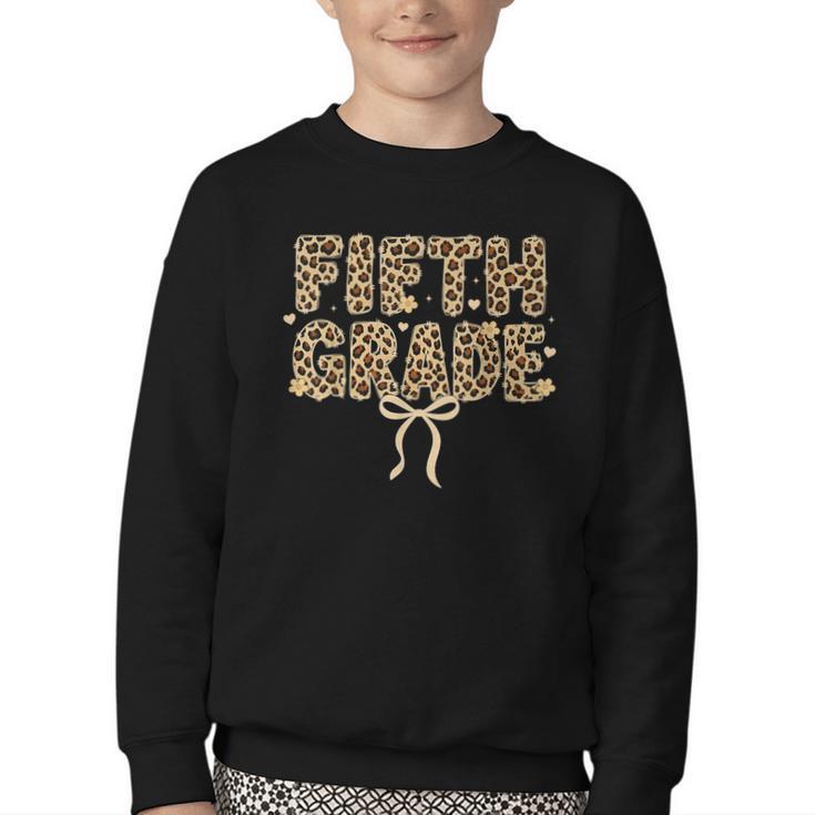 Fifth Grade Leopard Coquette Bow Back To School Women Girls Youth Crewneck Sweatshirt