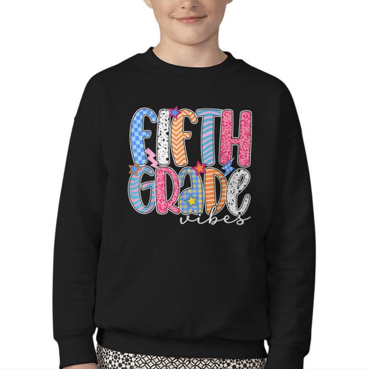 Fifth Grade Vibes 5th Grade Team Retro Back To School Youth Crewneck Sweatshirt